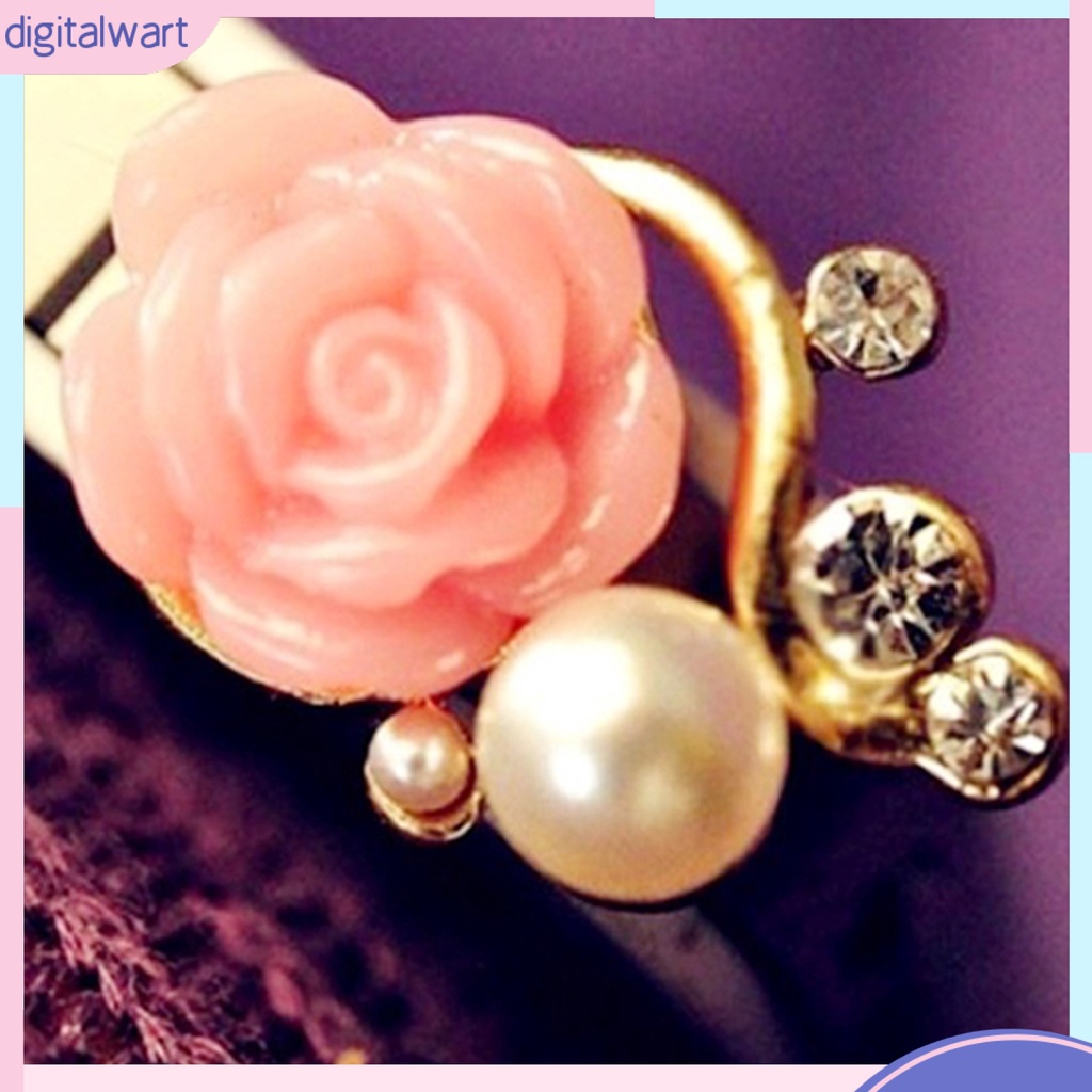 Cặp khuyên tai thiết kế hình hoa hồng đính đá và ngọc trai giả sang trọng dành cho nữ