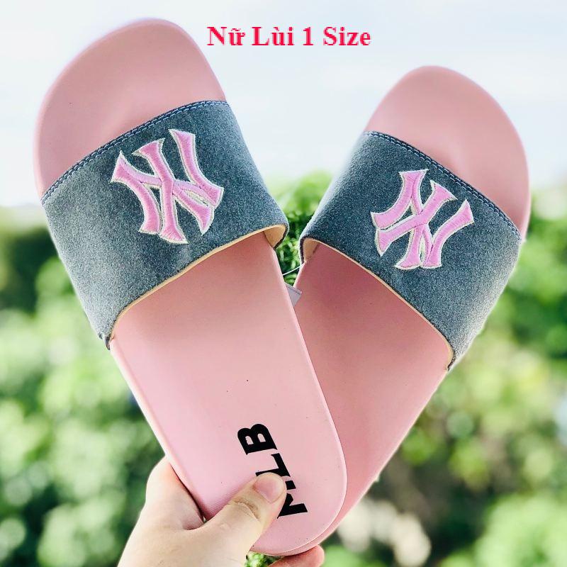Dép unisex 𝐌𝐋𝐁 ❤️FREESHIP + Hộp❤️ dép mlb bóng chày quai ngang thể thao nữ in NY da lộn, đế ip bền, chống trơn,sz Nữ