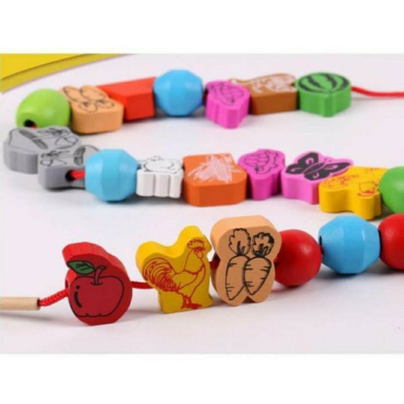 Xâu Hạt Gỗ Hộp Hình Trái Tim 50 Hạt Động vật - Hình học - trái cây