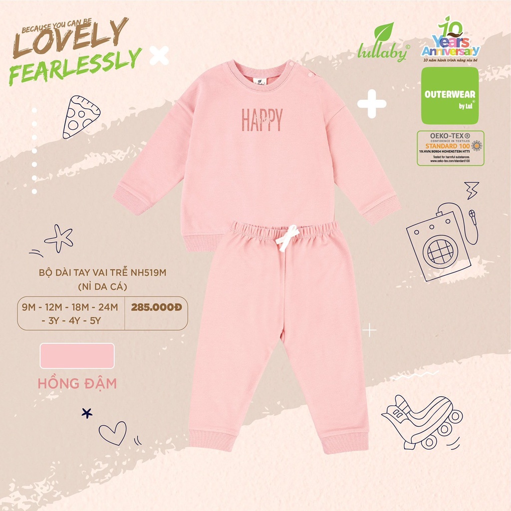 [CHÍNH HÃNG] Bộ quần áo dài tay vai trễ nỉ da cá in họa tiết trẻ em Lullaby
