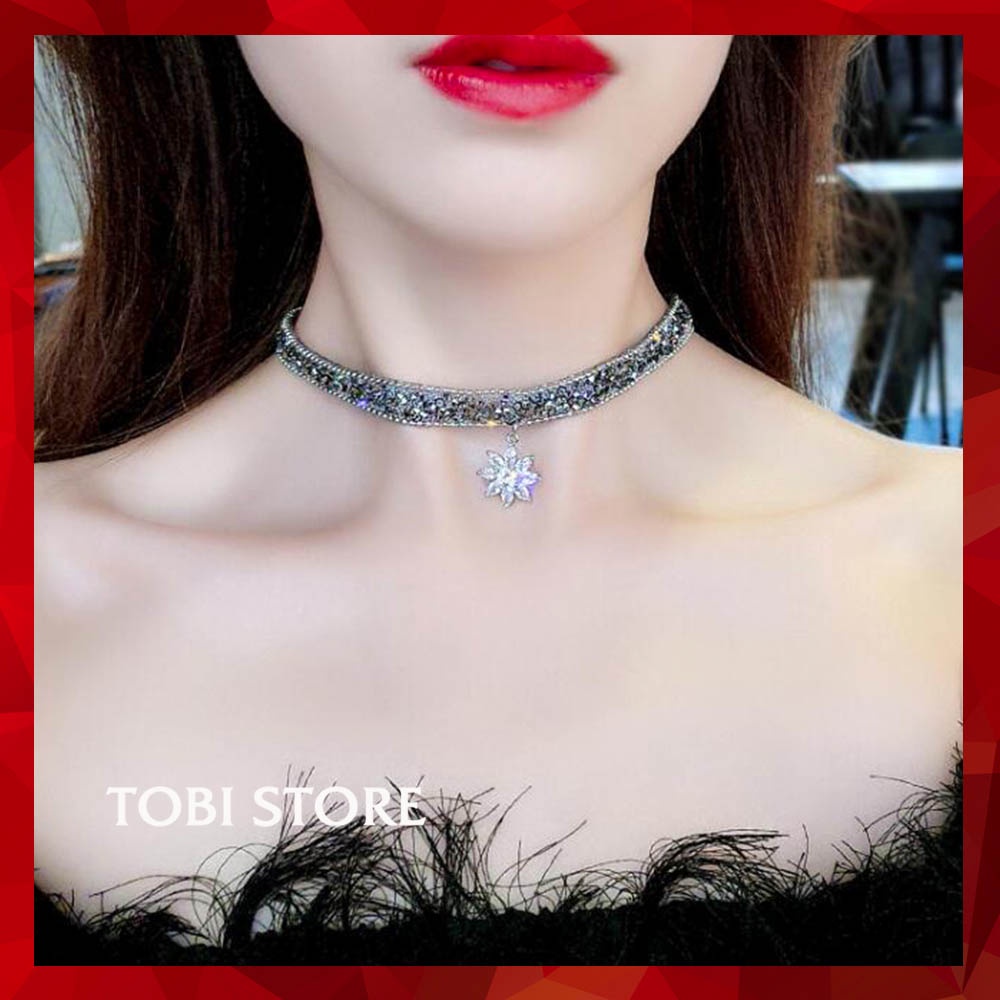 Chocker gắn đá đen ôm sát cổ thả hoa mặt trời TB565