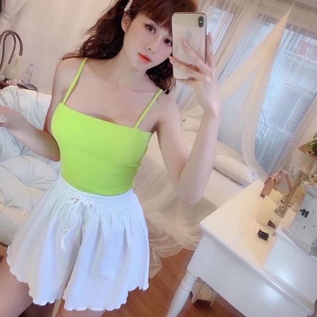 Áo HAI DÂY TĂM MÀU SẮC+ Quần short nữ