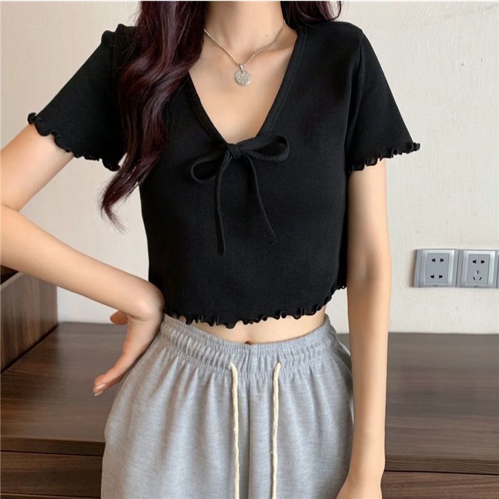 Áo Thun Dệt Kim Tay Ngắn Thời Trang Mùa Hè 2022 Phong Cách Phương Tây Dành Cho Nữ