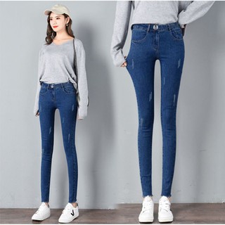 Quần jean nữ lưng cao VNXK siêu co giãn cào nhẹ lai tua