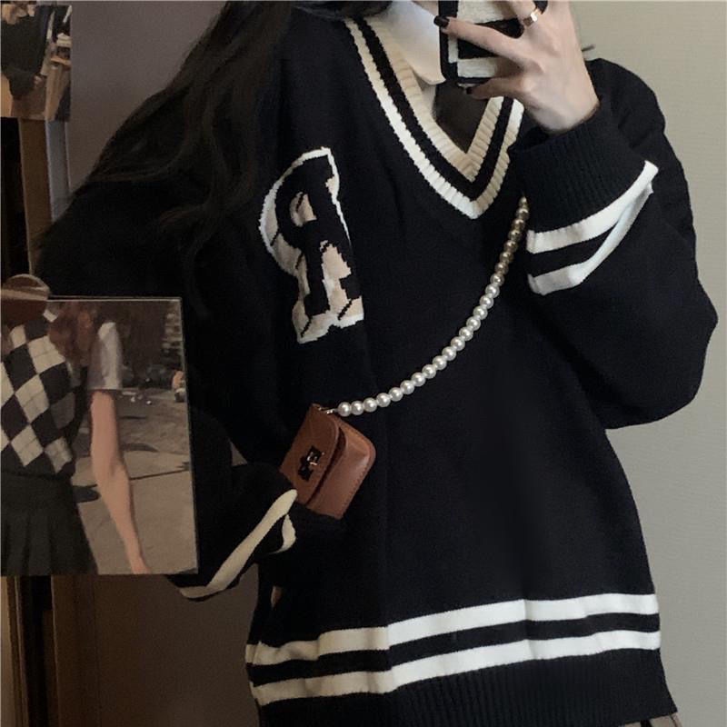 Áo sweater tay dài dáng rộng màu sắc tương phản phong cách Hàn Quốc thời trang 2021 dành cho nữ | BigBuy360 - bigbuy360.vn