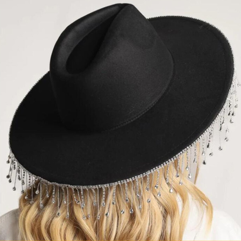 Mũ Fedora Đính Đá Phối Tua Rua Thời Trang Dự Tiệc