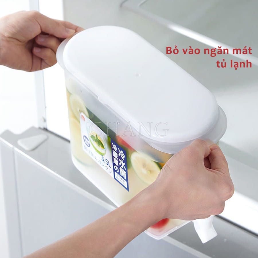 Bình Đựng Nước 3,5L Để Tủ Lạnh Có Vòi Siêu Tiện Dụng, Hộp Để Tủ Lạnh  Đựng Nước Chanh, Detox, Nước Hoa Quả Cho Gia