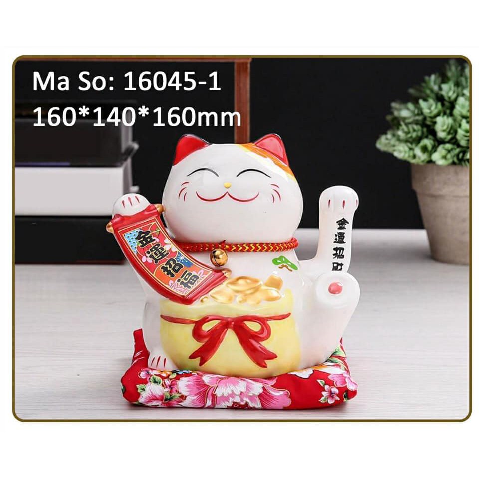 [Big Sale] Mèo Thần Tài Sứ , Mèo May Mắn Maneki Neko vẫy tay cao 16cm