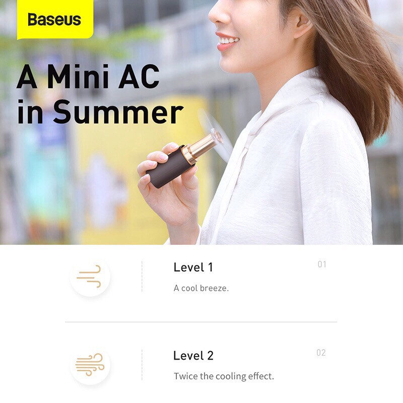 Baseus Mini Fan Cầm Tay Quạt Cầm Tay, Quạt Làm Mát Mùa Hè Có Thể Sạc Lại Ống Vuông, USB Cooler Fan Nhỏ Làm Mát Không Khí