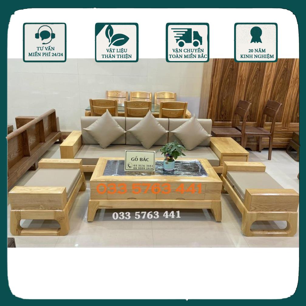 Sofa phòng khách kiểu dáng nhỏ gọn sang trọng, kích thước ghế dài 2m3 kèm đôn ngồi di động