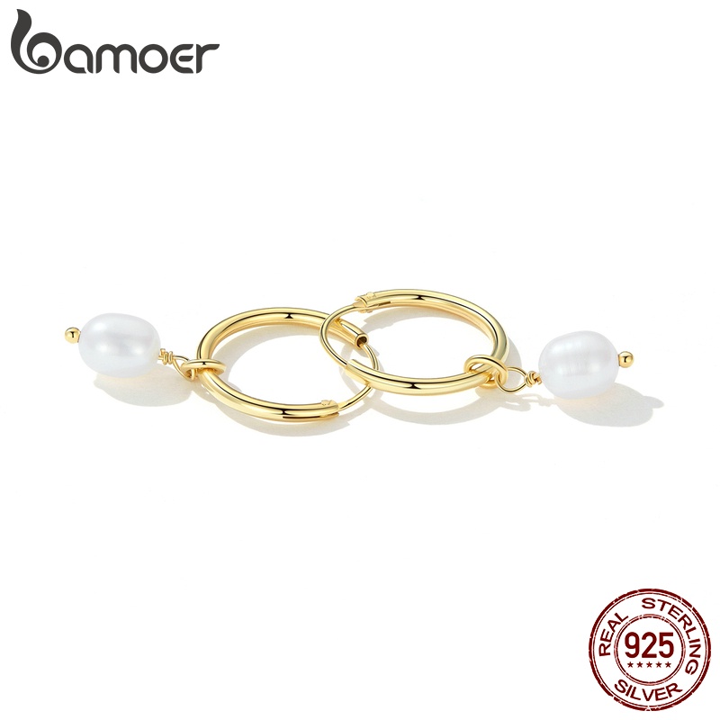 Đôi bông tai BAMOER bằng bạc 925 đính ngọc trai thời trang cho nữ