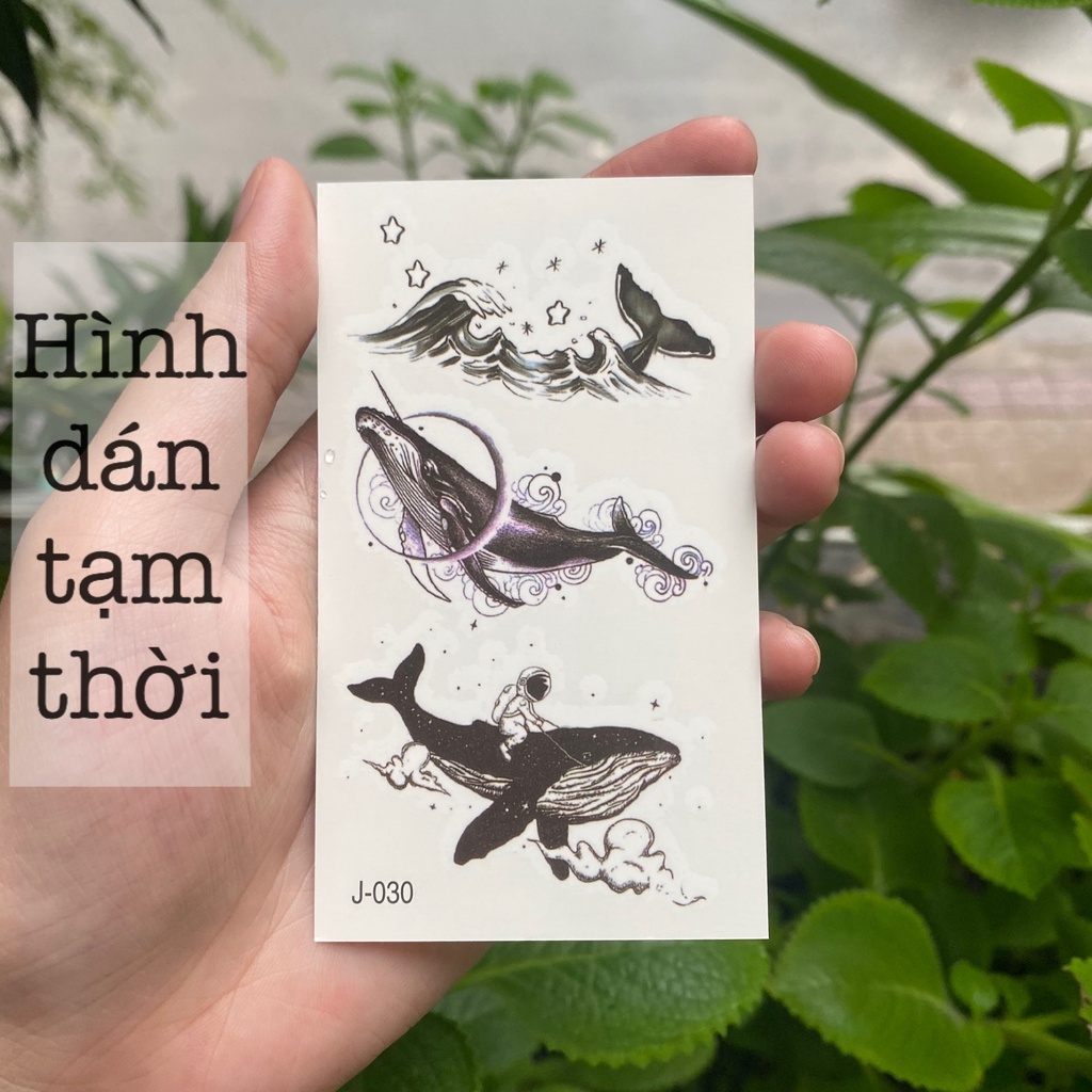 Hình dán tạm thời cá voi biển j30.Xăm dán tatoo mini không chống nước, size <10x6cm
