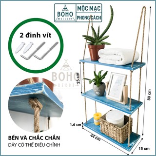 [Hàng Xuất Khẩu] Kệ Treo Tường BOHO DECOR, Kệ Trang Trí Nhà Cửa Phong Cách Giả Cổ Độc Đáo, Gỗ Tự Nhiên 45 x 15 cm, Xanh