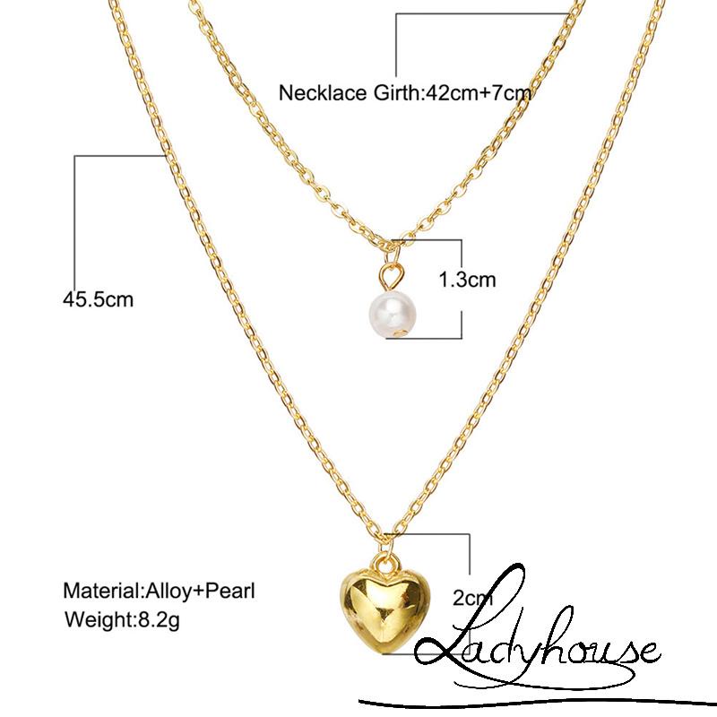 Vòng cổ hai lớp đính ngọc trai nhân tạo hình trái tim thời trang dành cho nữ