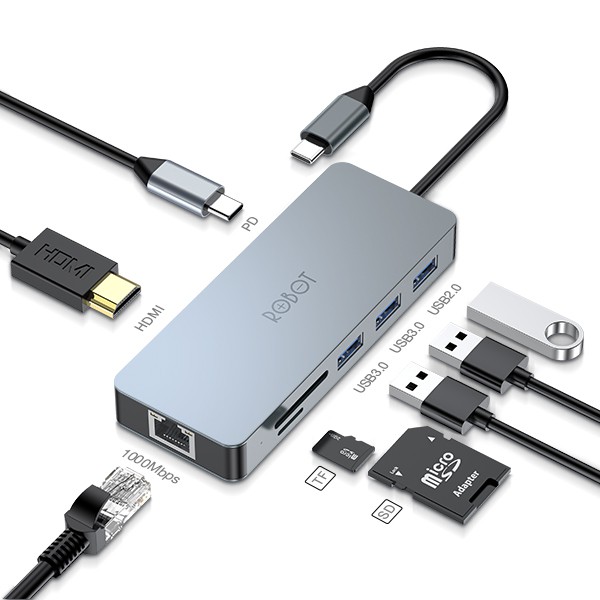 [Mã ELMALL300K giảm 5% đơn 500K] HUB USB-C Chuyển Đổi Đa Năng HT380 8 In 1 Nhỏ Gọn HDMI/PD/SD/TF/PD Cho Macbook,Matebook