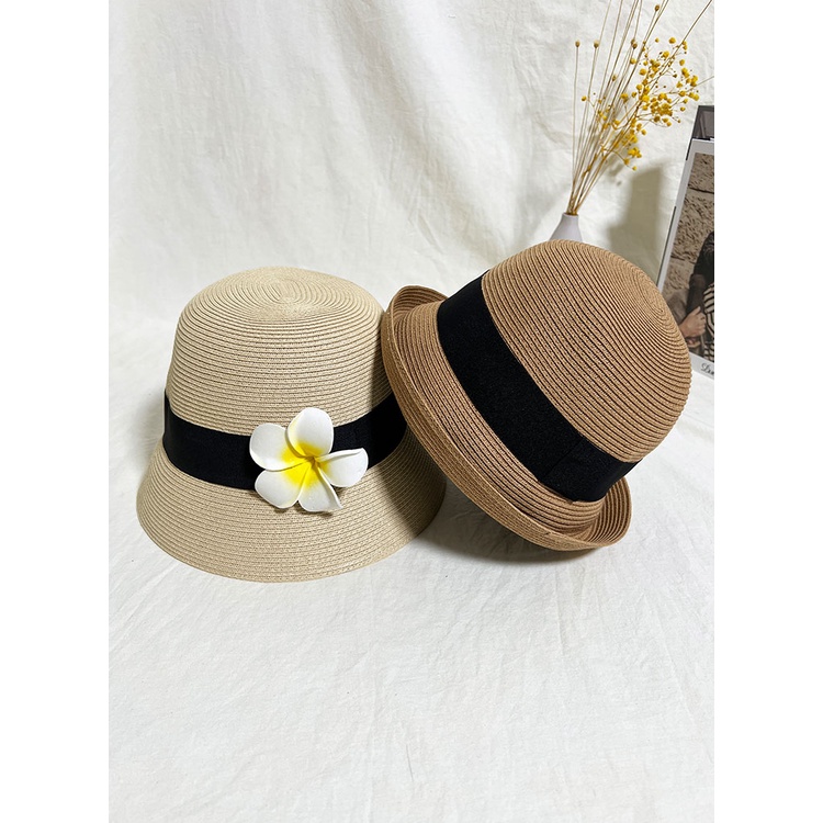 Mũ Cói Cụp Đai Cói Đen Jussy Fashion Phong Cách Nón Cói Đi Biển Vintage Hàn Quốc Nhiều Màu Đẹp