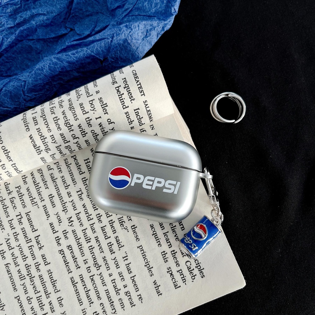 Vỏ Bảo Vệ Hộp Sạc Tai Nghe Bluetooth AirPods 1 2 pro 3 2021 gen3 Bằng PC Cứng Chống Sốc Mạ Màu Bạc Họa Tiết Pepsi Thời Trang