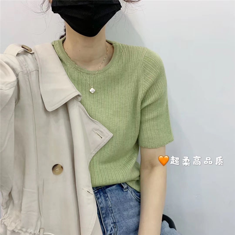 COZOK Áo Thun Dệt Kim Cổ Tròn Ngắn Tay Thời Trang Đơn Giản