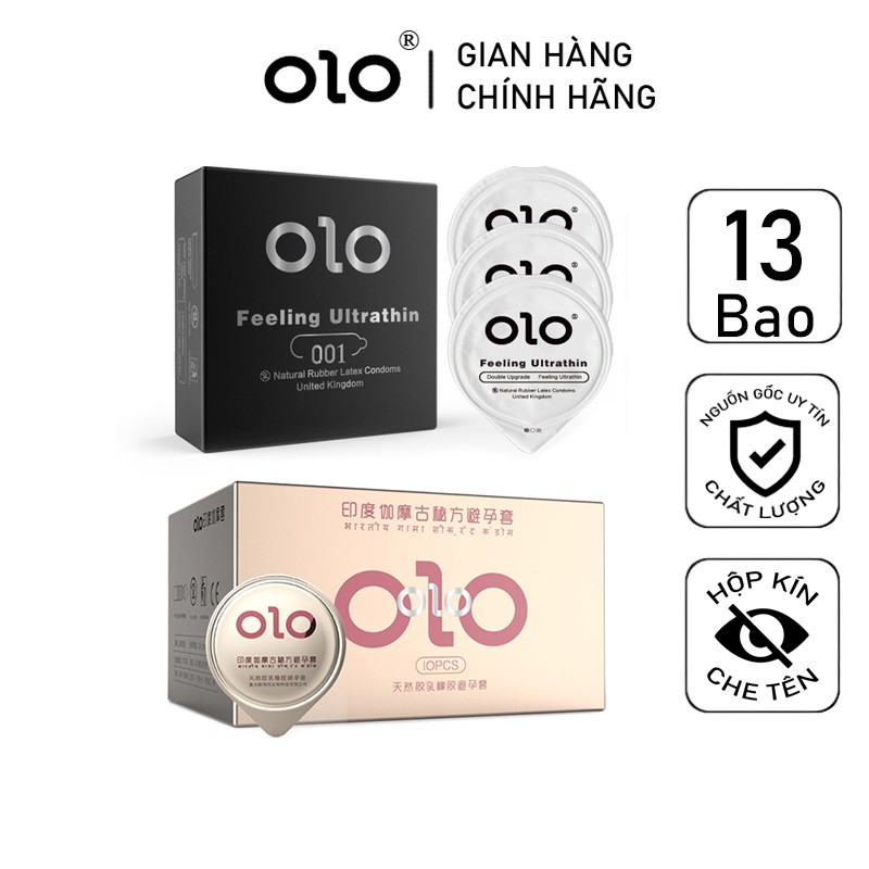 BCS Bộ 2 hộp Bao Cao Su Gai Kéo Dài Thời Gian và Bao Cao Su Siêu Mỏng OLO 001 Feeling Ultrathin 13 bcs