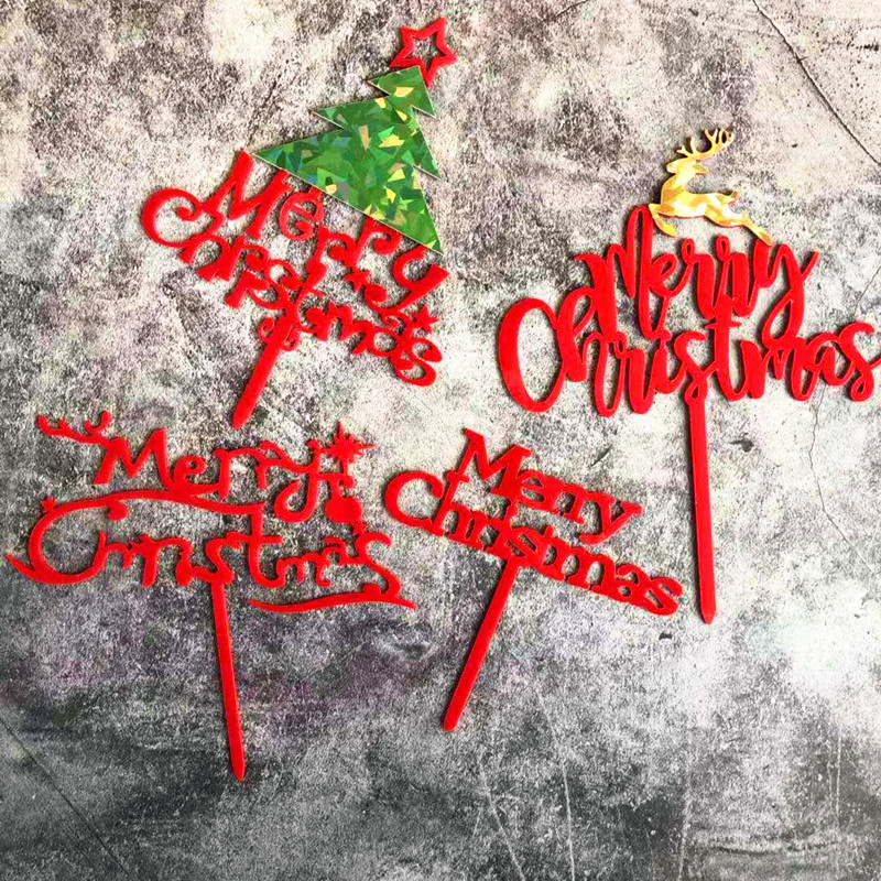 Que cắm trang trí bánh kem hình chữ cái Merry Christmas dành cho tiệc tùng Giáng Sinh