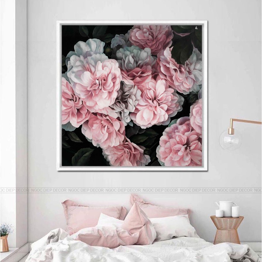 Tranh decor treo tường phòng ngủ Hoa Mẫu Đơn hiện đại trang trí canvas phòng khách vintage nghệ thuật số hóa H68