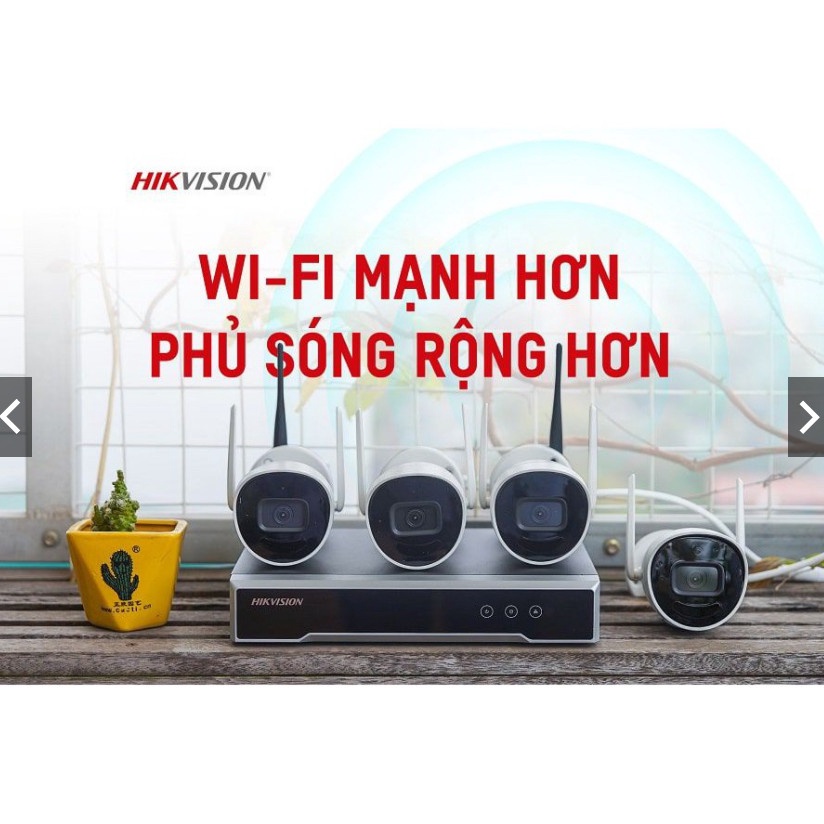 Bộ kit 4 Camera wifi và 1 đầu ghi IP thân trụ 2MP HIKVISION NK42W0H, không dây, có mic