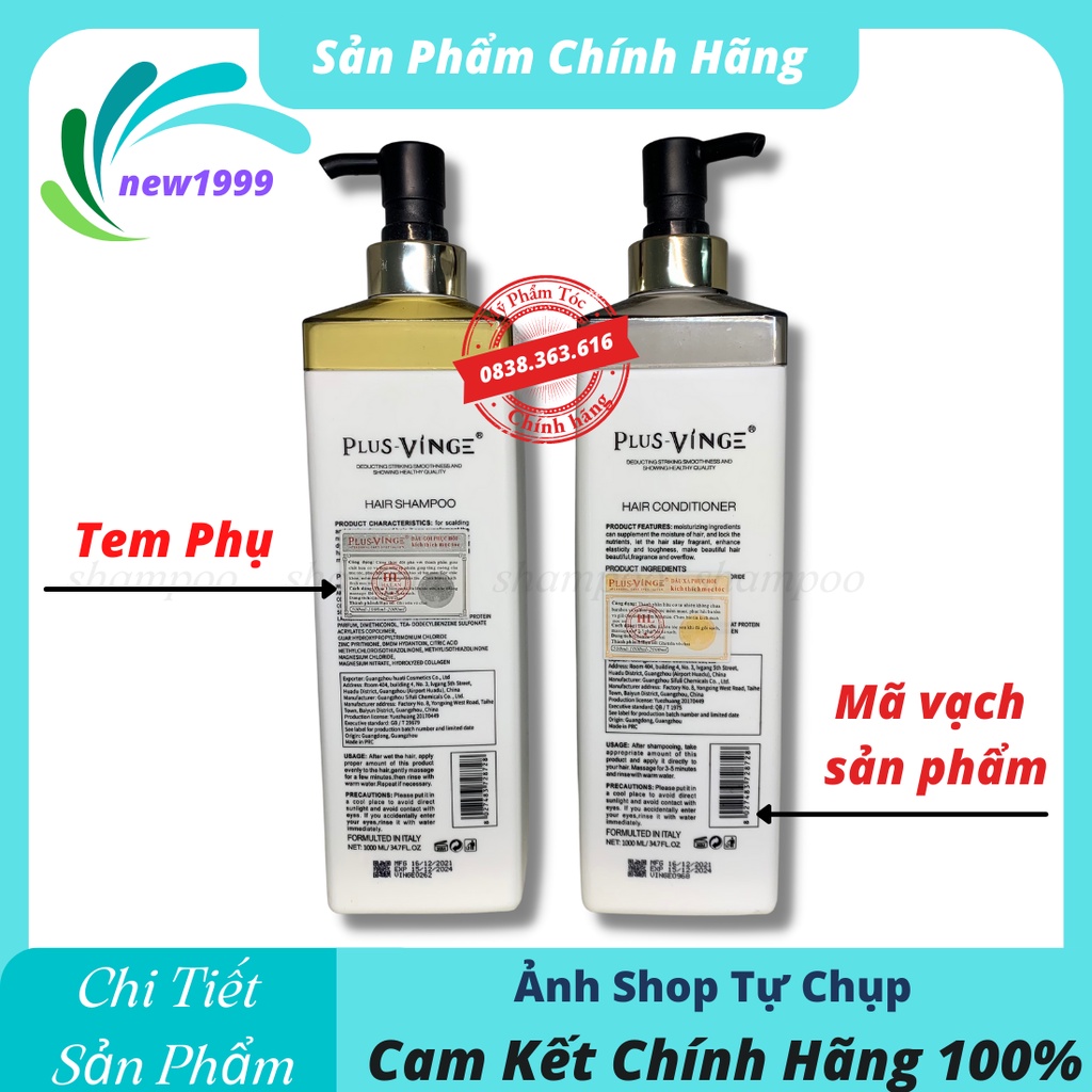 Cặp dầu gội xả Collagen Plus Vinge 1000ML giảm rụng tóc kích mọc tóc phục hồi tóc hư tổn hàng chính hãng