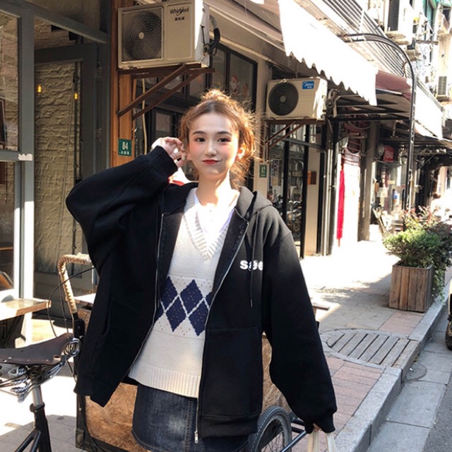 Áo khoác hoodie See oversize nỉ bông có nón chất dày dặn phong cách ulzzang