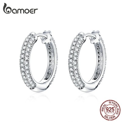 Bông Tai bạc 925 Dạng Vòng Đính Đá Sang Trọng Thời Trang 2019 bse300