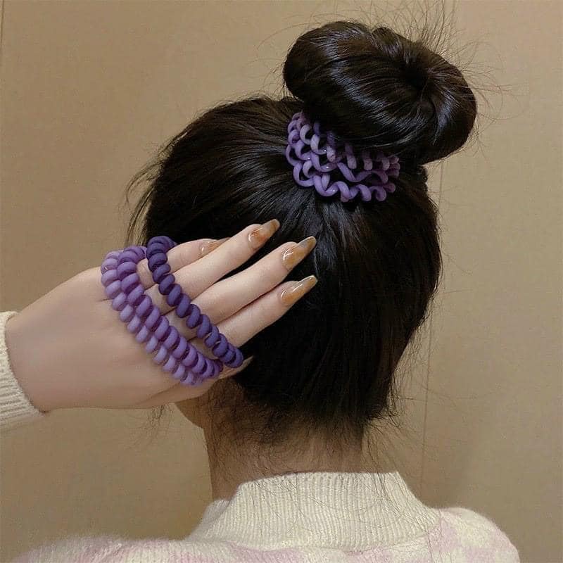 Hộp 6 chiếc chun tóc lò xo mặt nhám màu trơn kiểu Hàn Quốc dây buộc tóc cho bạn gái