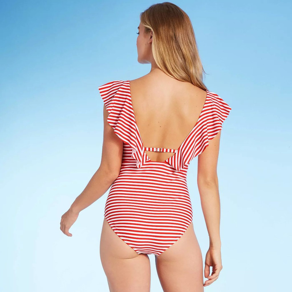 Bộ bơi monokini 1 mảnh, hoạ tiết kẻ sọc 2 màu