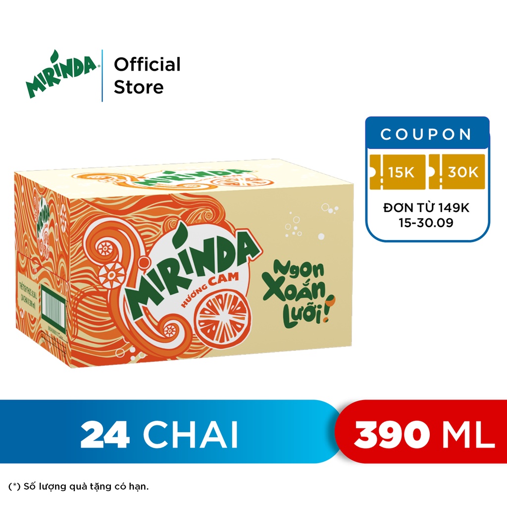 Thùng 24 Chai Nước Giải Khát Mirinda Cam (390ml/Chai)