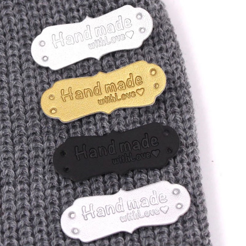 Set 50 Tấm Thẻ Da Pu In Chữ Handmade With Love Dùng Để Làm Đồ Thủ Công