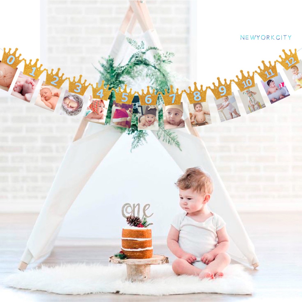 Dây Treo Trang Trí Tiệc Sinh Nhật 1 Tuổi Hình Vương Miện Lấp Lánh Cho Bé Từ 1-12 Tháng Tuổi