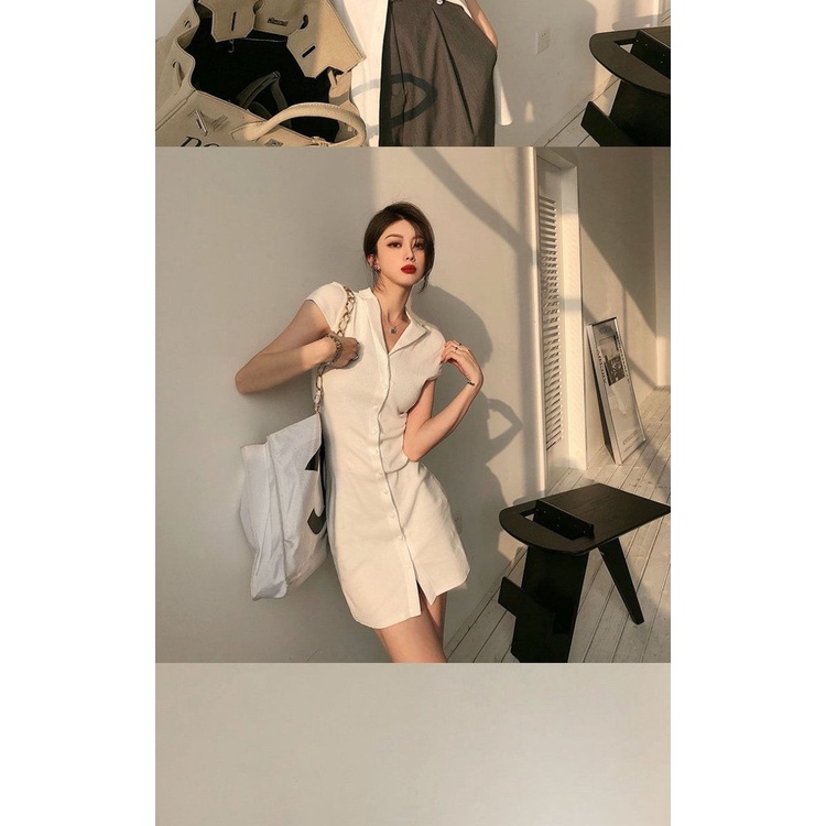 Đầm Dệt Kim Tay Ngắn Dáng Ôm Màu Trắng Thời Trang Mùa Hè Phong Cách Hàn Quốc Cho Nữ