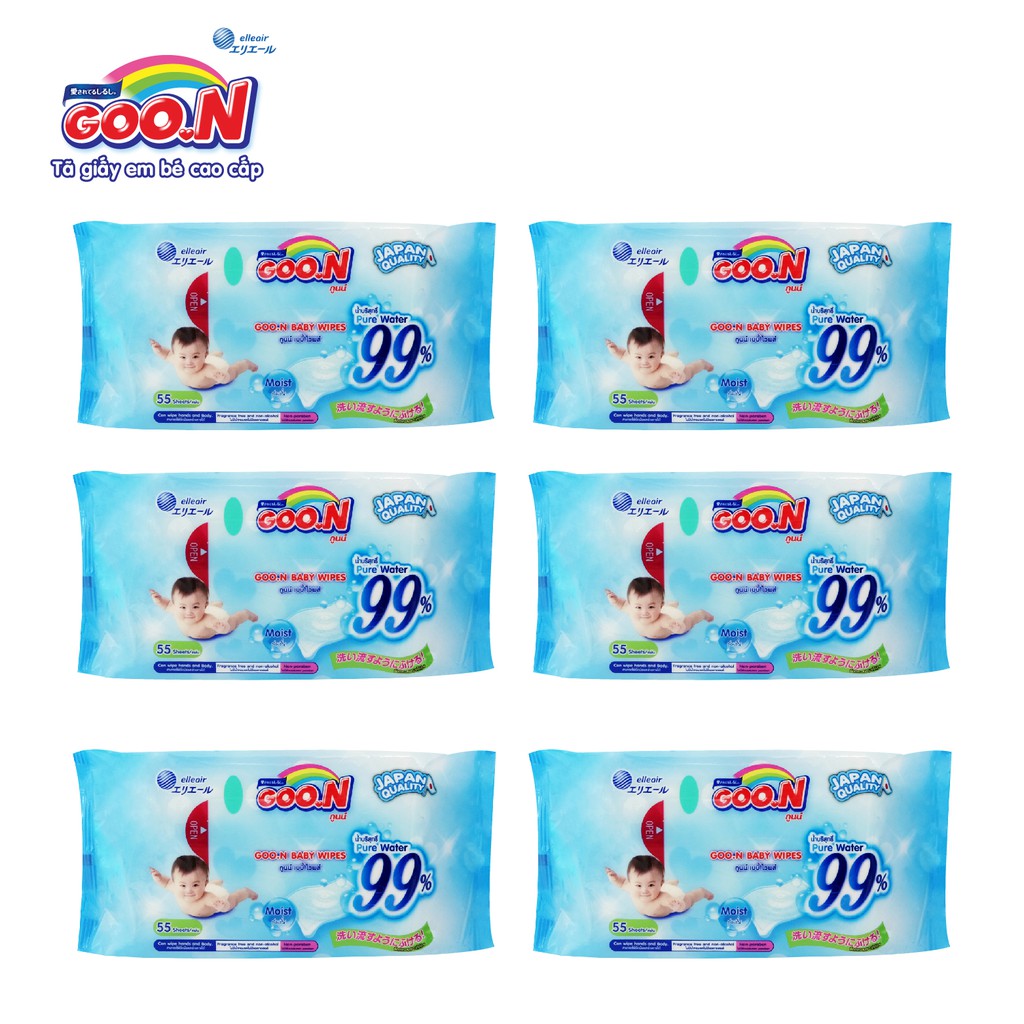 Combo 6 bịch khăn ướt Goon 55 miếng không mùi