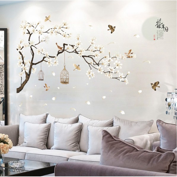 Decal trang trí tường - Cành Đào Trắng tao nhã