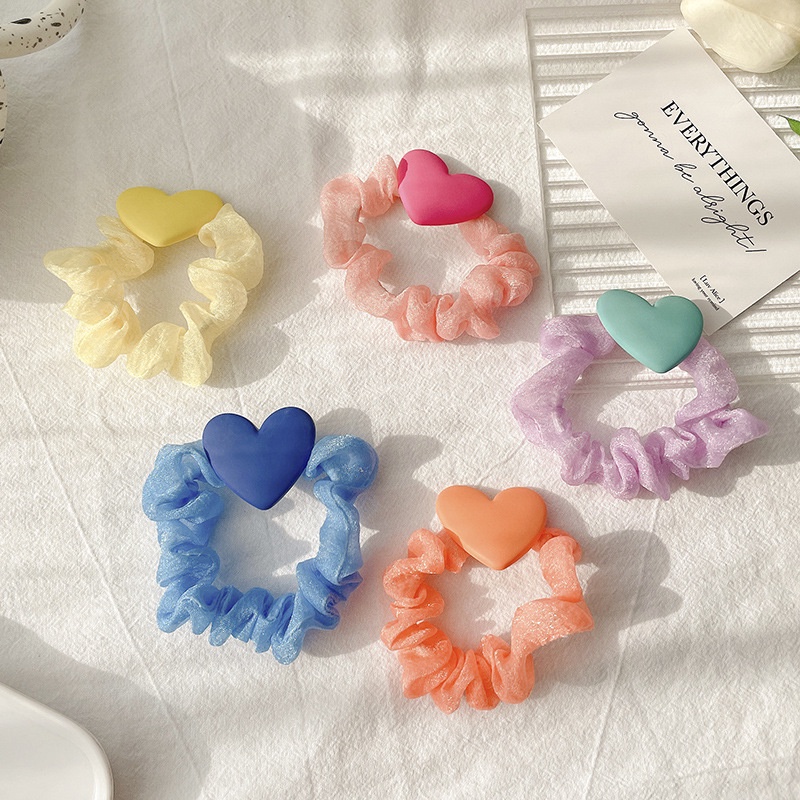 Dây Buộc Tóc Cao Su Co Giãn Bọc Lưới Hình Trái Tim Cá Tính Cho Bé Gái