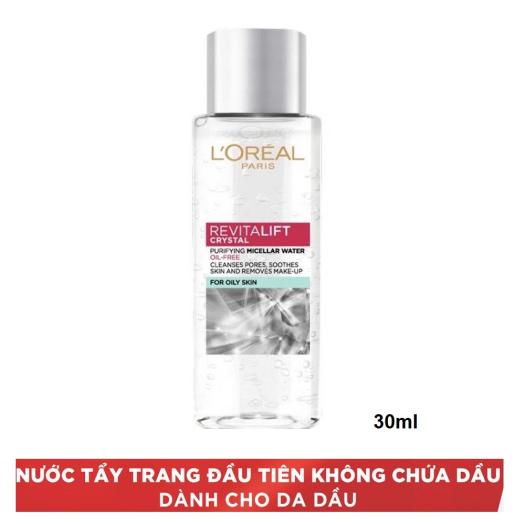 Nước tẩy trang Crystal Micellar Water L'Oreal Paris 30ml - dành cho Da Dầu