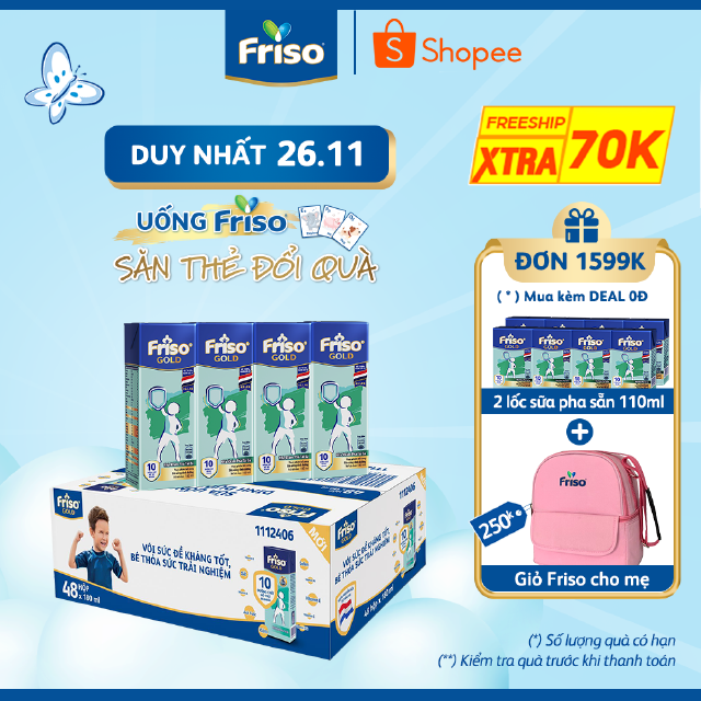 Thùng 48 hộp Sữa uống dinh dưỡng Friso Gold (180ml/hộp)