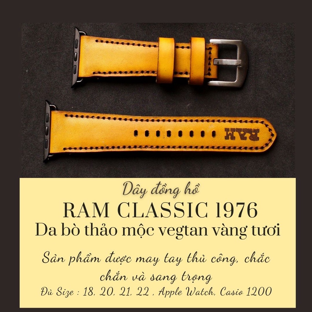 Dây đồng hồ RAM Leather vintage 1970 da bò Italia Vegtan vàng tươi