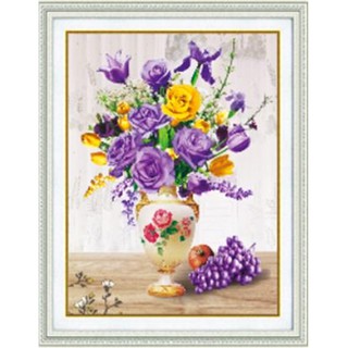 Tranh Đinh Đá ABC 3D Hoa Lily Tím Lãng Mạn Q0605 (KHÁCH TỰ ĐÍNH) KT:53X68CM