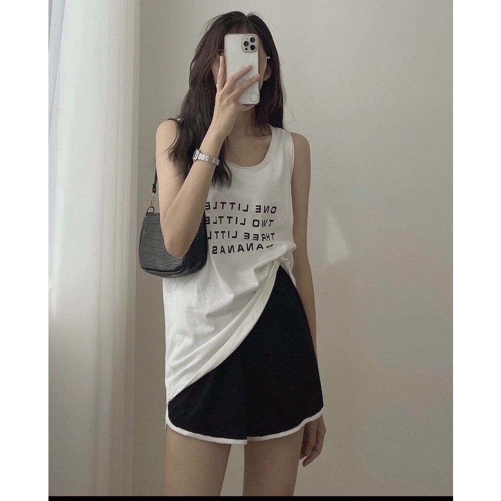 Đồ Bộ Sát Nách Thể Thao Nữ In Chữ Phối Quần Short Viền VATI