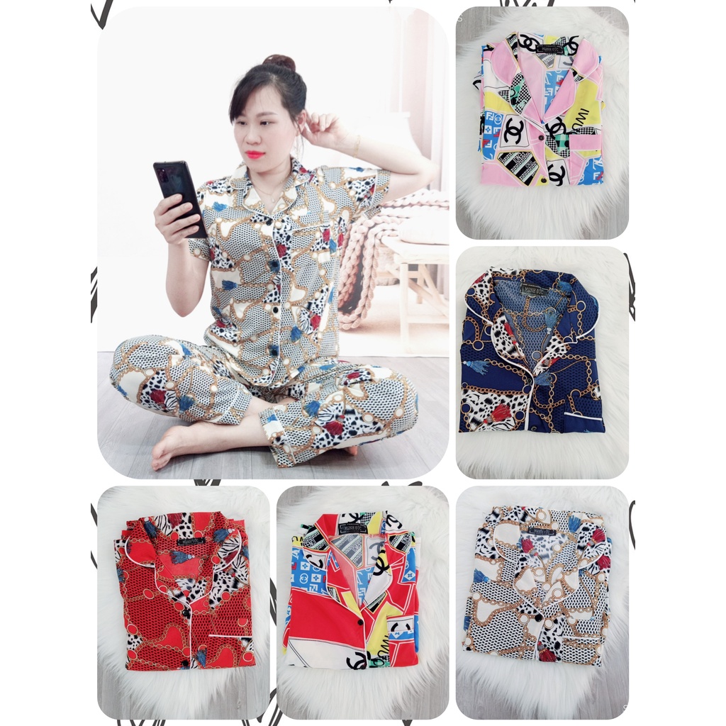 Đồ Ngủ Pijama lụa Tay Ngắn Quần dài Siêu Xinh, Mềm Mịn Sanh Chảnh Hàn Quốc