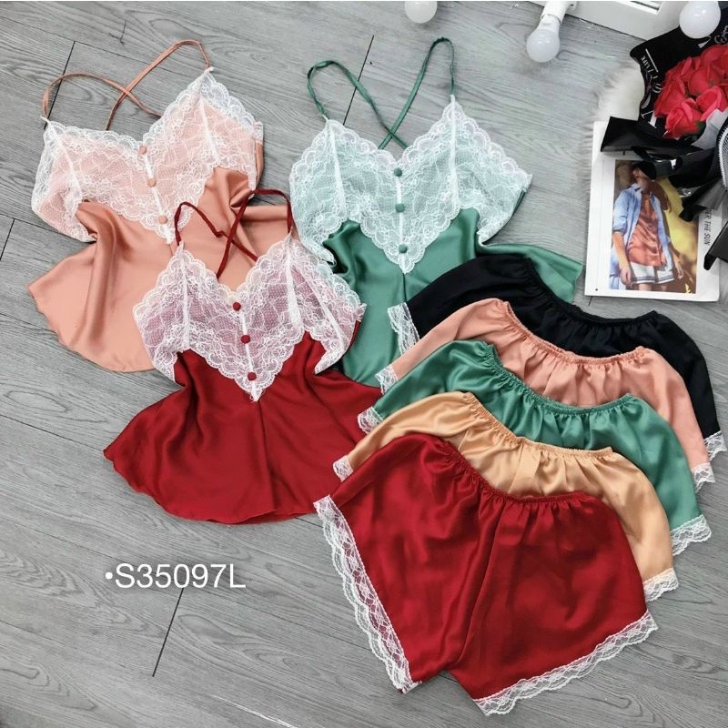 Đồ Bộ Lụa Quần Short Nữ Mặc Nhà Mặc Ngủ, Set Bộ Đùi Lụa Phối Ren Dây Chéo Lưng Thời Trang Bebedoll