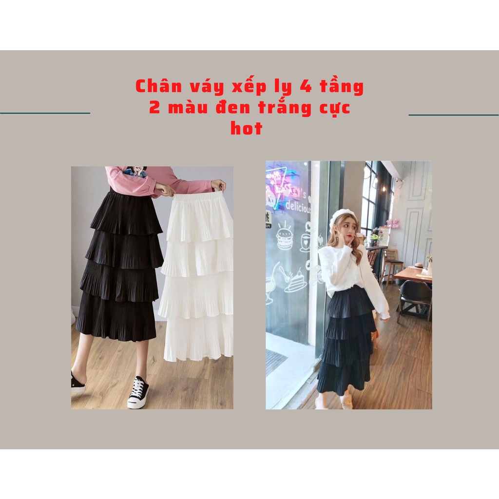 HÀNG CỰC HOT] CHÂN VÁY DẬP LY 4 TẦNG HAI MÀU ĐEN TRẮNG MIX ĐỒ SIÊU IÊU PHÓ THỜI TRANG HOTTEEN