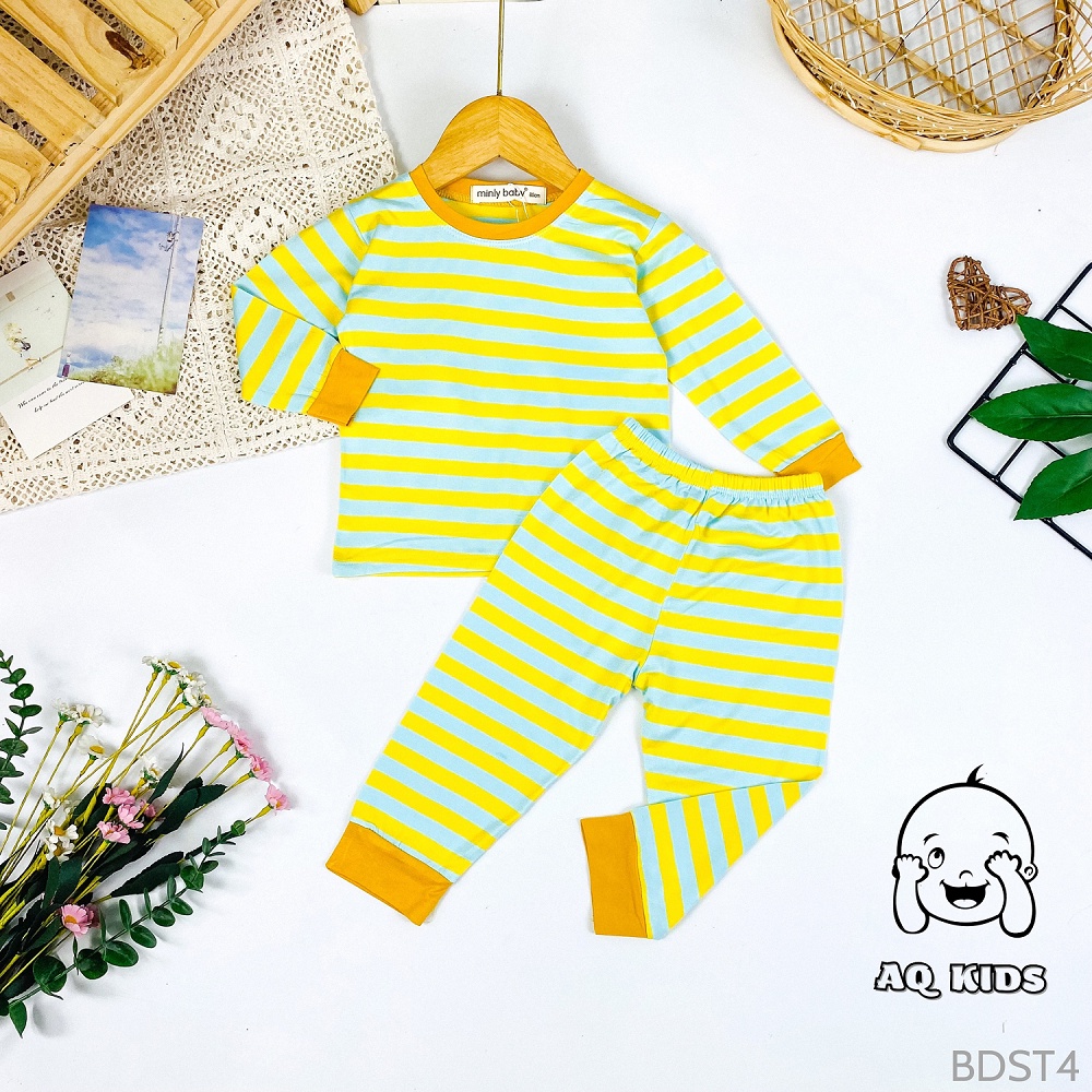 [BÉ 7-28kg] Bộ minky mom bé trai, bé gái Vải thun lạnh Sọc Visco cao cấp Minlybaby - Unibaby BDST4