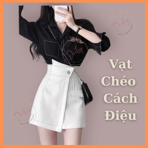 Quần Giả Váy Nữ Vạt Chéo Chỉ Nổi Lưng Cao Tôn Dáng Sang Tọng Nữ Tính 2 màu Đen Trắng