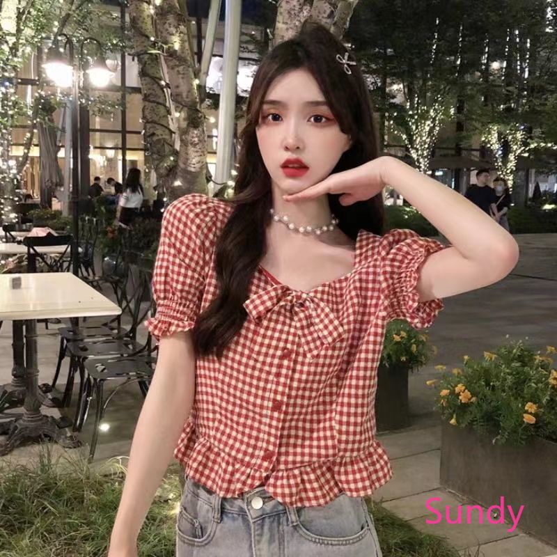 Áo Sơ Mi Tay Ngắn Kẻ Sọc Phối Nơ Thời Trang Mùa Hè Cho Bé Gái