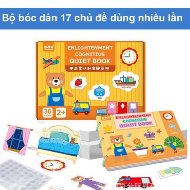 Học liệu bóc dán Montessory cho bé học liệu busy book bóc dán thông minh 17 chủ đề, Sách bóc dán tiếng Anh Subeokiss